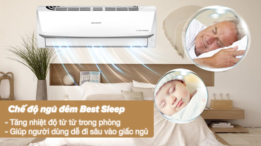 Máy lạnh Sharp Inverter 1.5 HP AH-X13ZEW - Chế độ ngủ đêm Best Sleep có khả năng tăng nhiệt độ từ từ, giúp người dùng đi sâu vào giấc ngủ mà không có cảm giác lạnh buốt
