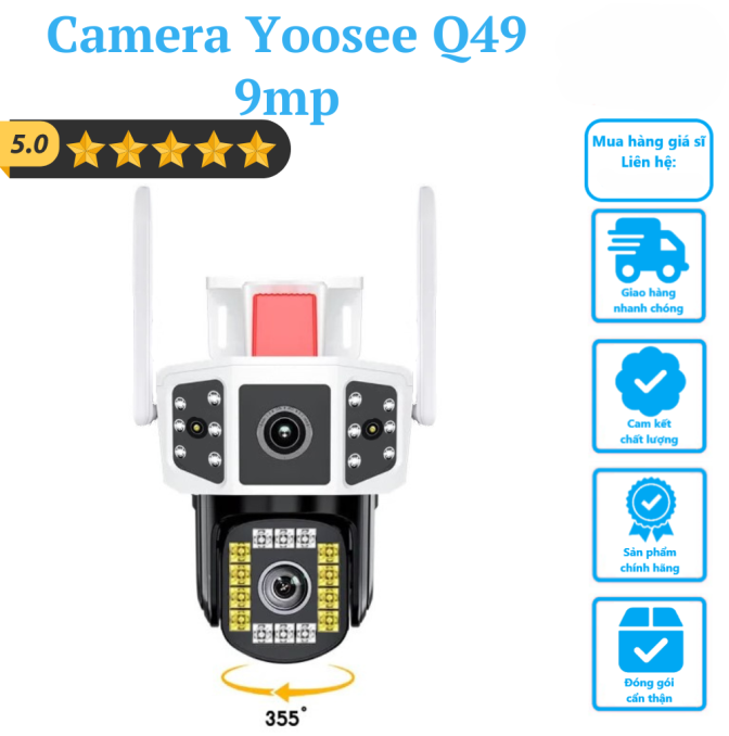 Camera Wifi ngoài trời Yoosee Q49 9MP + Đèn báo động (2 Camera 3 khung hình)