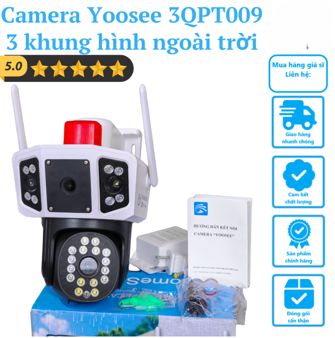 Camera Wifi ngoài trời Yoosee 3QPT009 3 khung hình đèn cảnh báo ( có màu ban đêm )