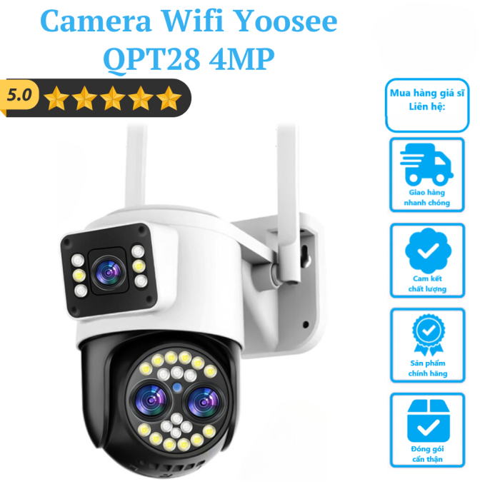 Camera Wifi Yoosee 2 khung hình QPT28 4MP (Mỗi mắt 2MP) – Ống kính Zoom 12X vật lý, có màu ban đêm