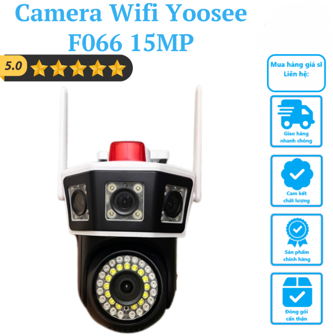 Camera Wifi Yoosee 4 mắt 3 khung hình F066 – 15MP, có đèn báo nhấp nháy (Black)