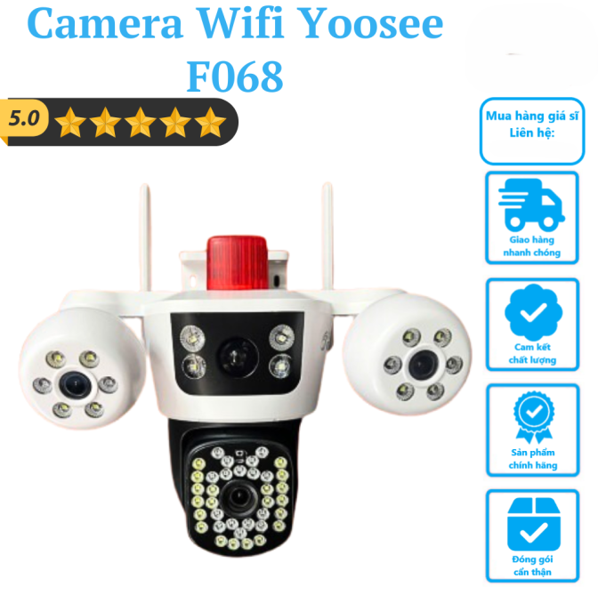 Camera Wifi Yoosee 4 mắt 3 màn hình F068, có đèn báo nhấp nháy